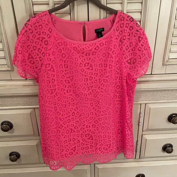 J. Crew Raindrop Lace Hot Pink Top, size: 8 - Picture 1 of 3